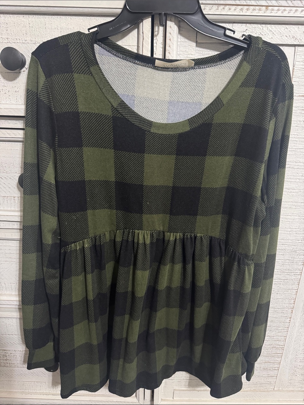 Haptics Green and Black Buffalo Plaid Peplum Top